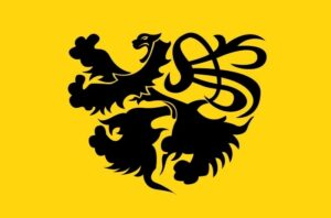 Étendard de St Pol de Léon : un lion noir sur fond jaune