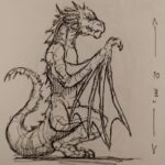 Croquis de dragon vu de côté.