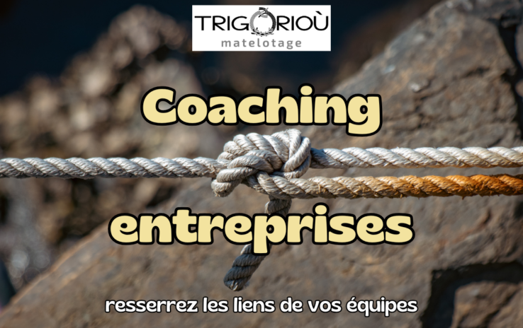 Noeud marin reliant plusieurs cordes entre elles. Texte : "En partenariat avec Trigorioù matelotage - Coaching entreprises - Resserrez les liens de vos équipes - ENIGMAPARC"